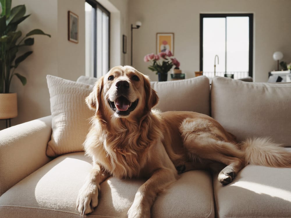 Happy dog relaxing at home — ESA companion in California